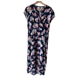Women's floral midi dress light fabric short sleeve dance casual  midi  size L.
